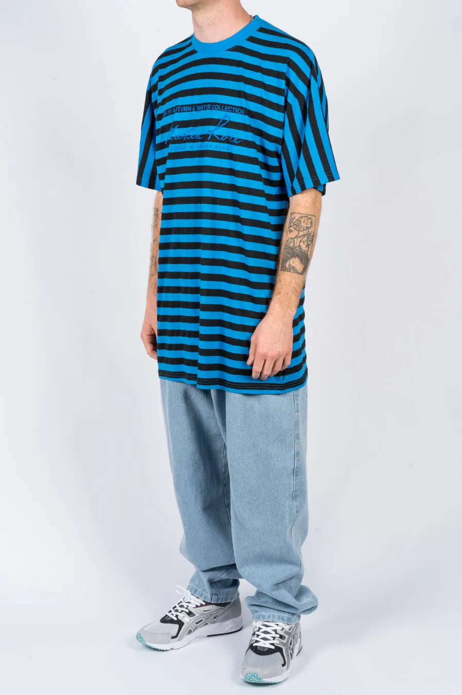 MARTINE ROSE OVERSIZED STRIPE TEE BLACK BLUE