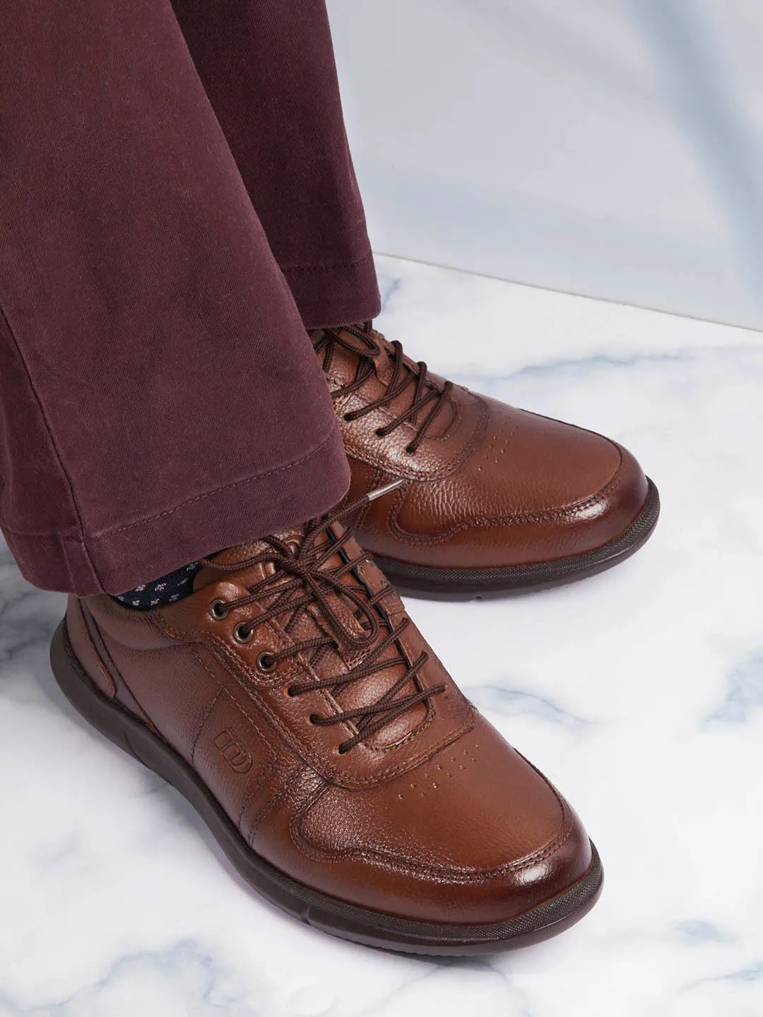 Men Tan Casual Lace Up Leather Sneaker  (ID1193)