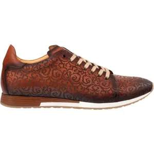 Mezlan Men's Portico Embossed Leather Sneaker in Cognac