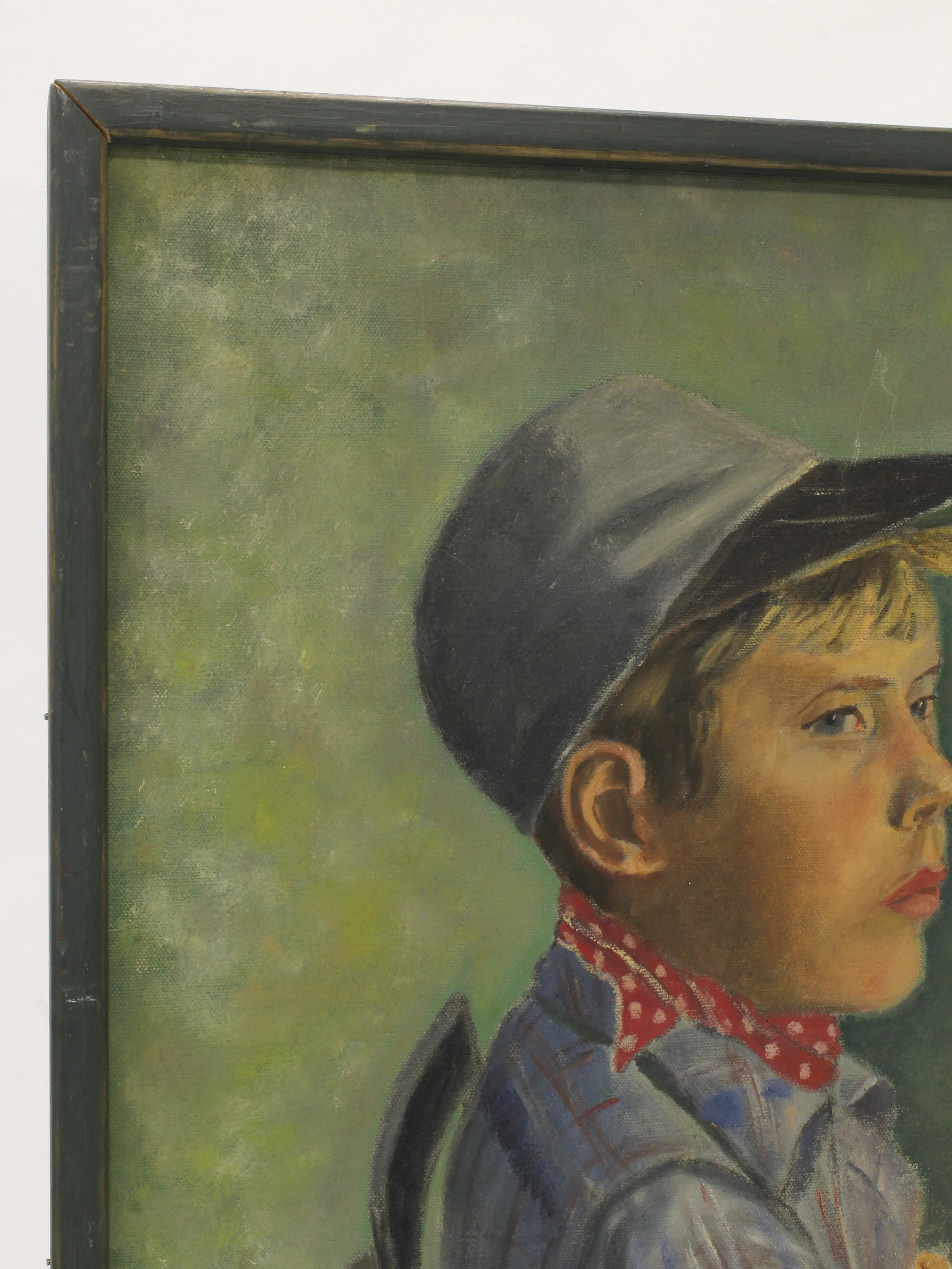 Mid Century Painting of Pouting Boy Scout