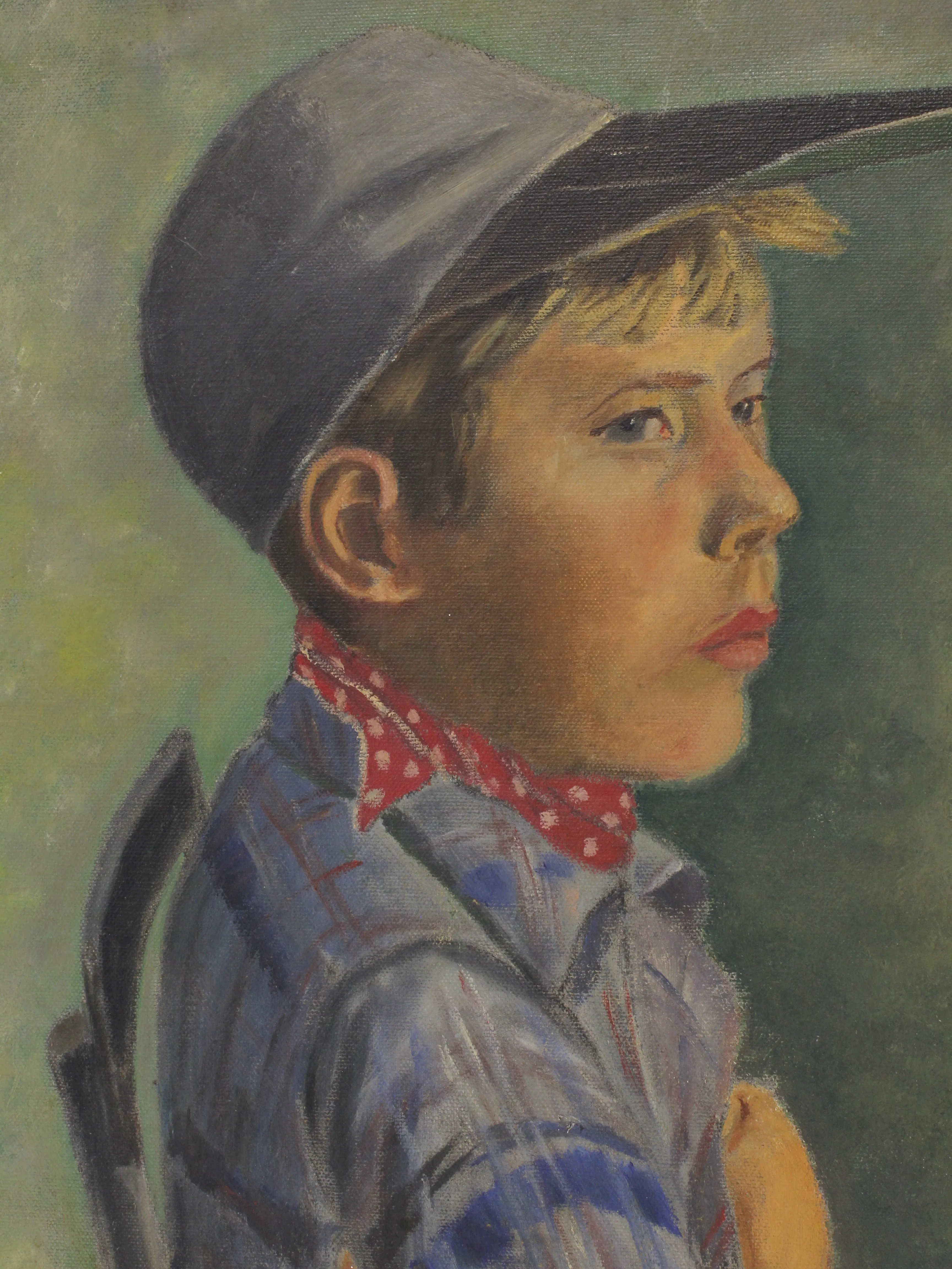 Mid Century Painting of Pouting Boy Scout