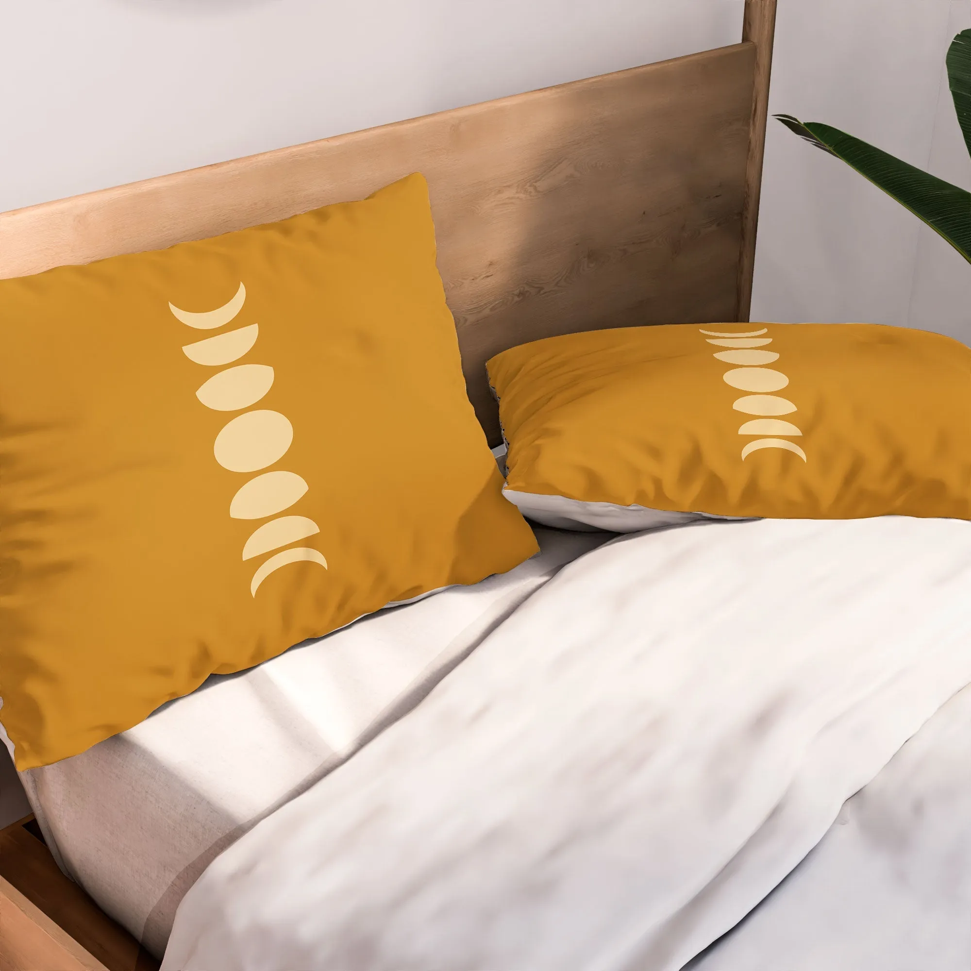 MINIMAL MOON PHASES ORANGE PILLOW SHAMS