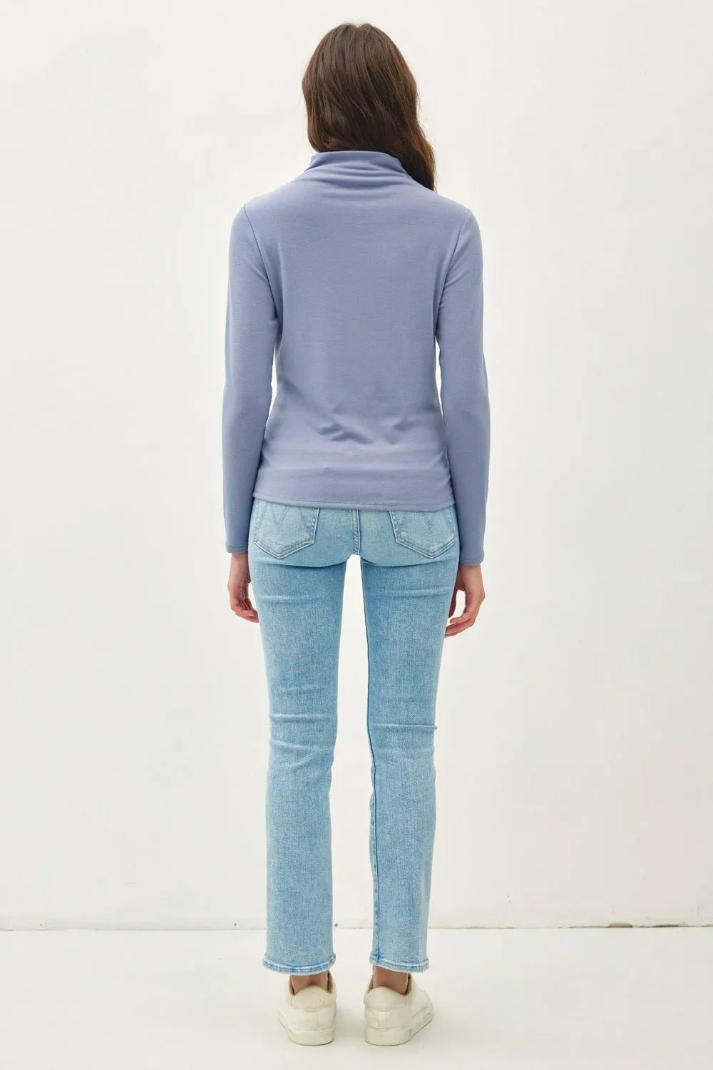Mock Neck Long Sleeve Top - Blue