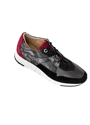 Multi-material leather lace-up sneakers