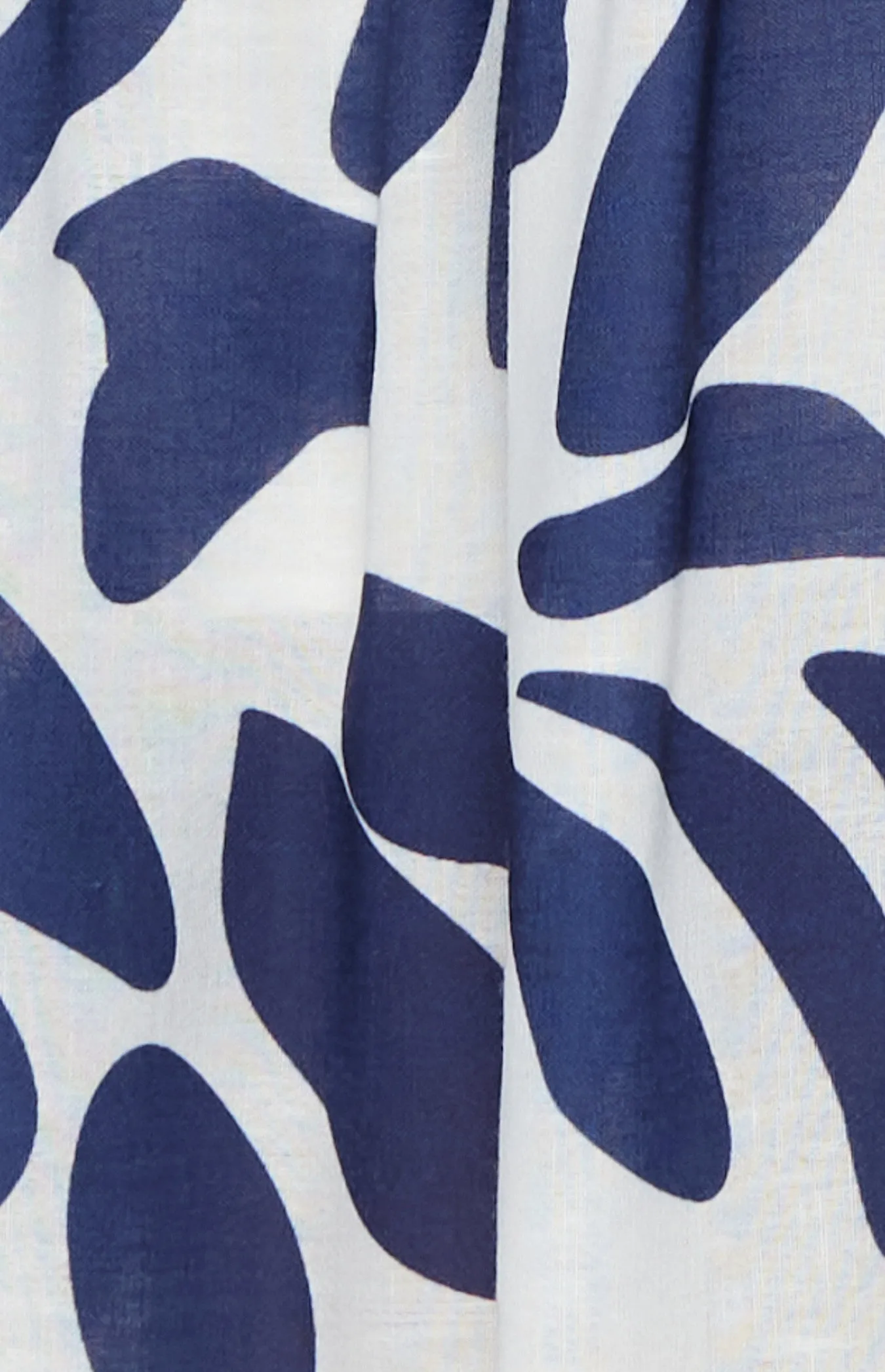 Navy & White Placement Print Linen Midi Dress