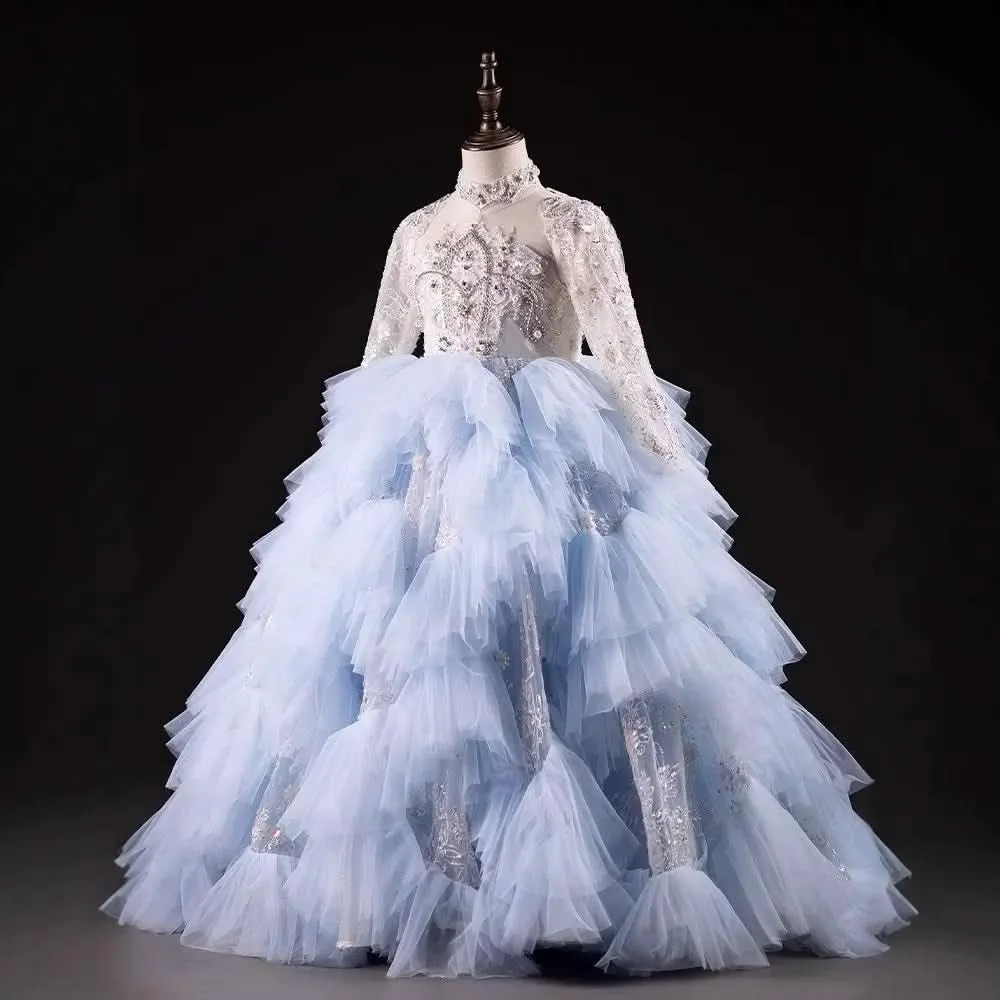 New Wedding Flower Girl Pearl Elegant Girls Evening Dress