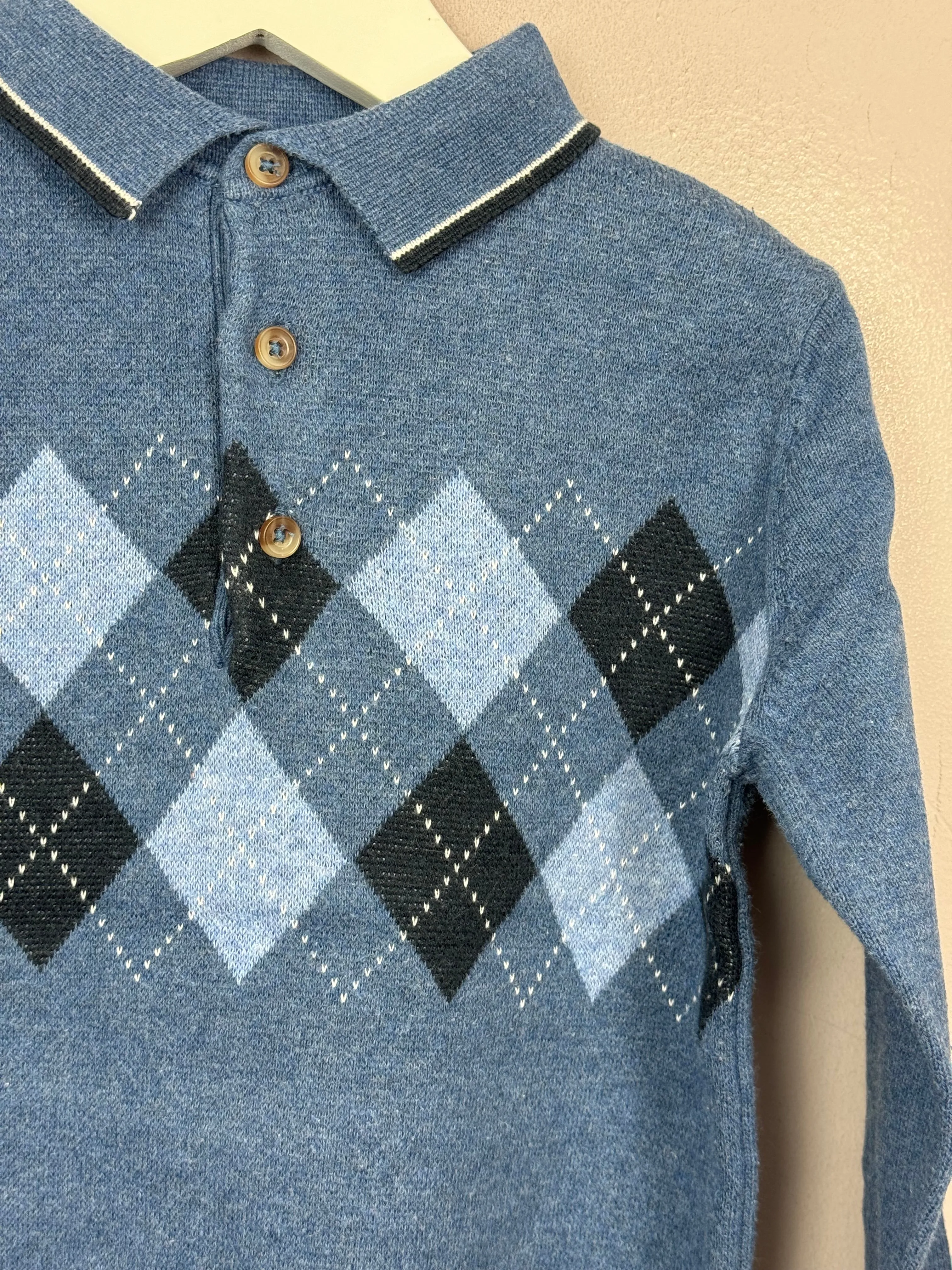 Next Blue Argyle Knit Polo 4y
