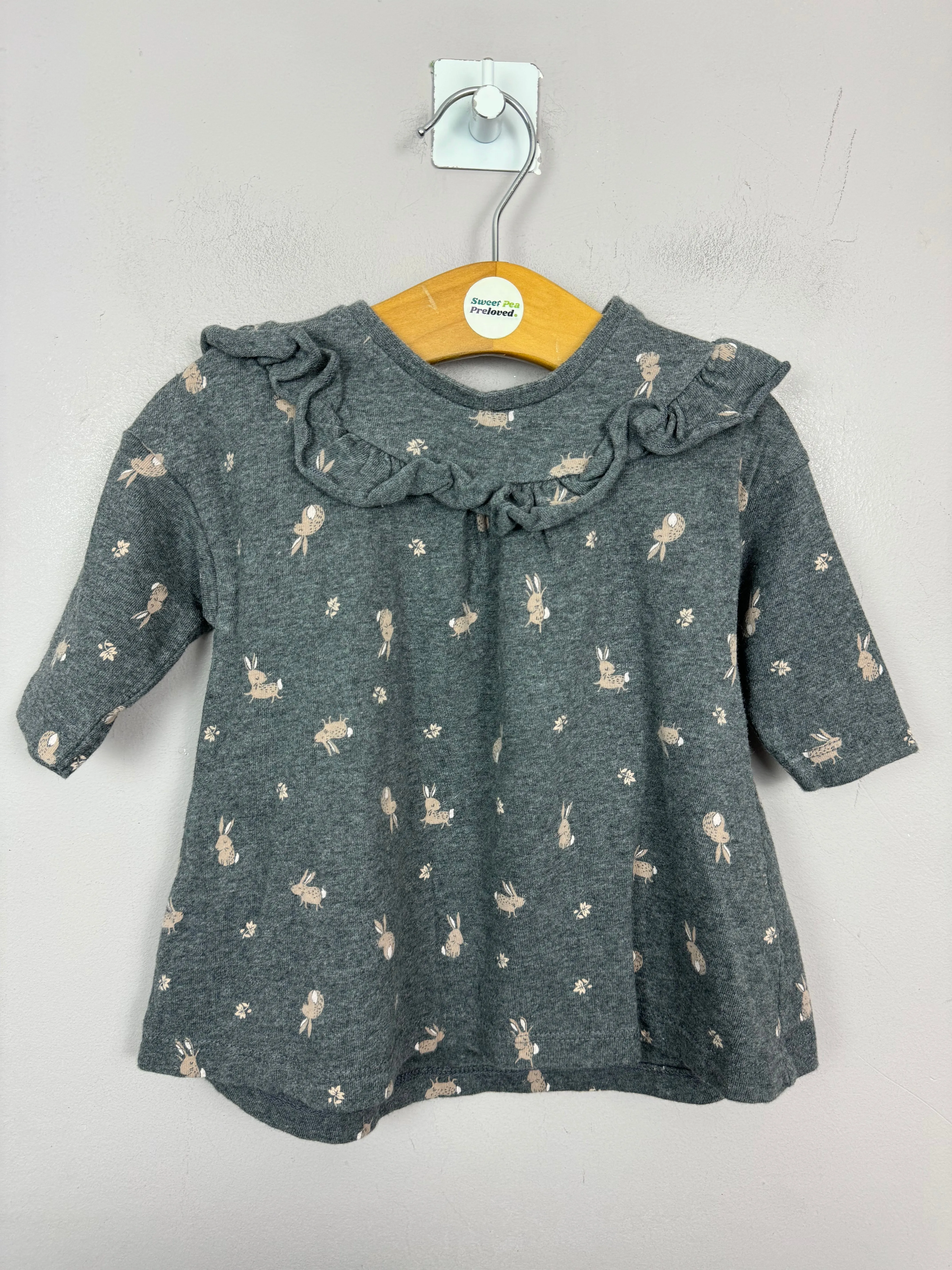 Next grey bunny jersey dress 1month & 0-3m