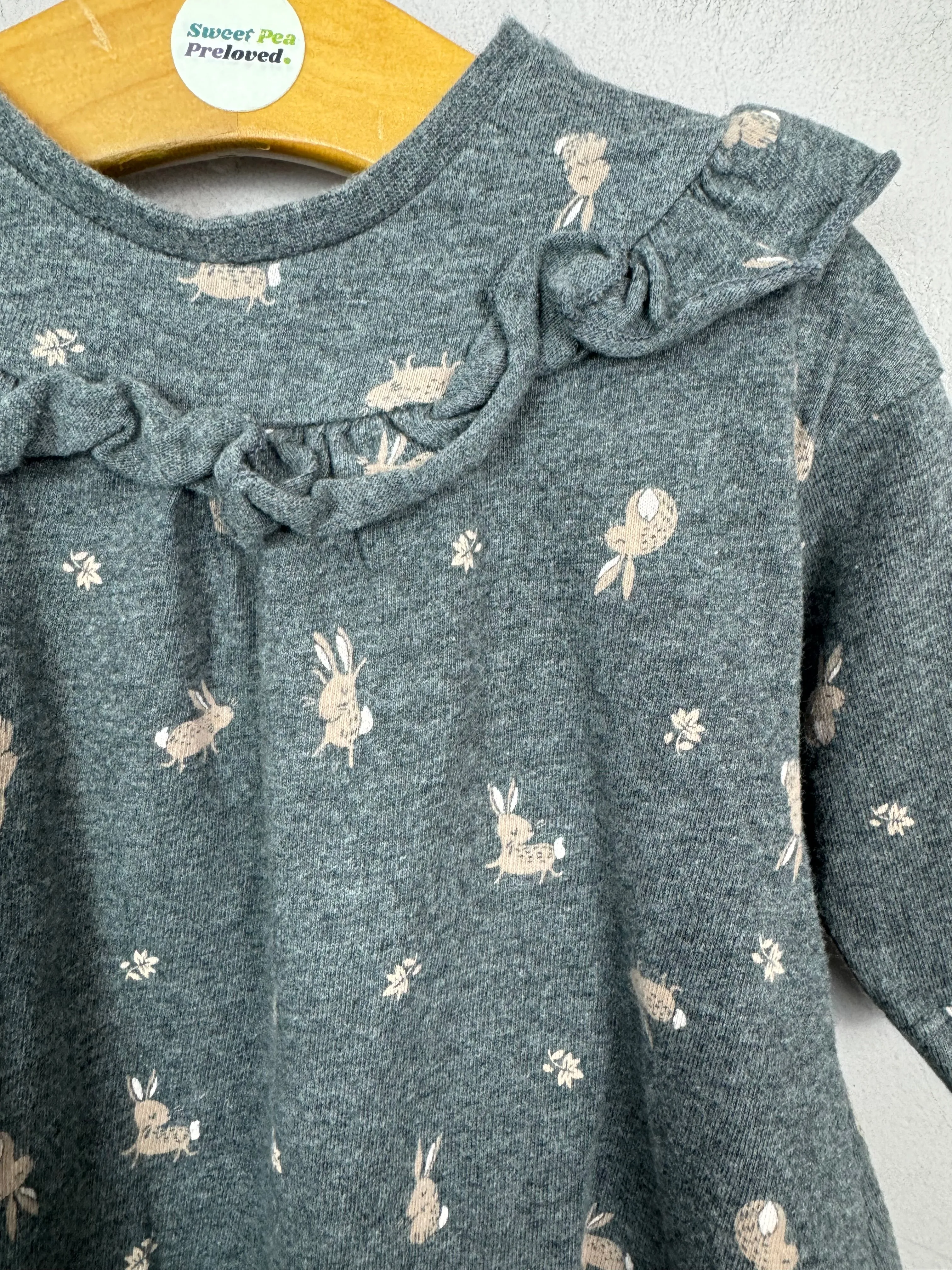 Next grey bunny jersey dress 1month & 0-3m