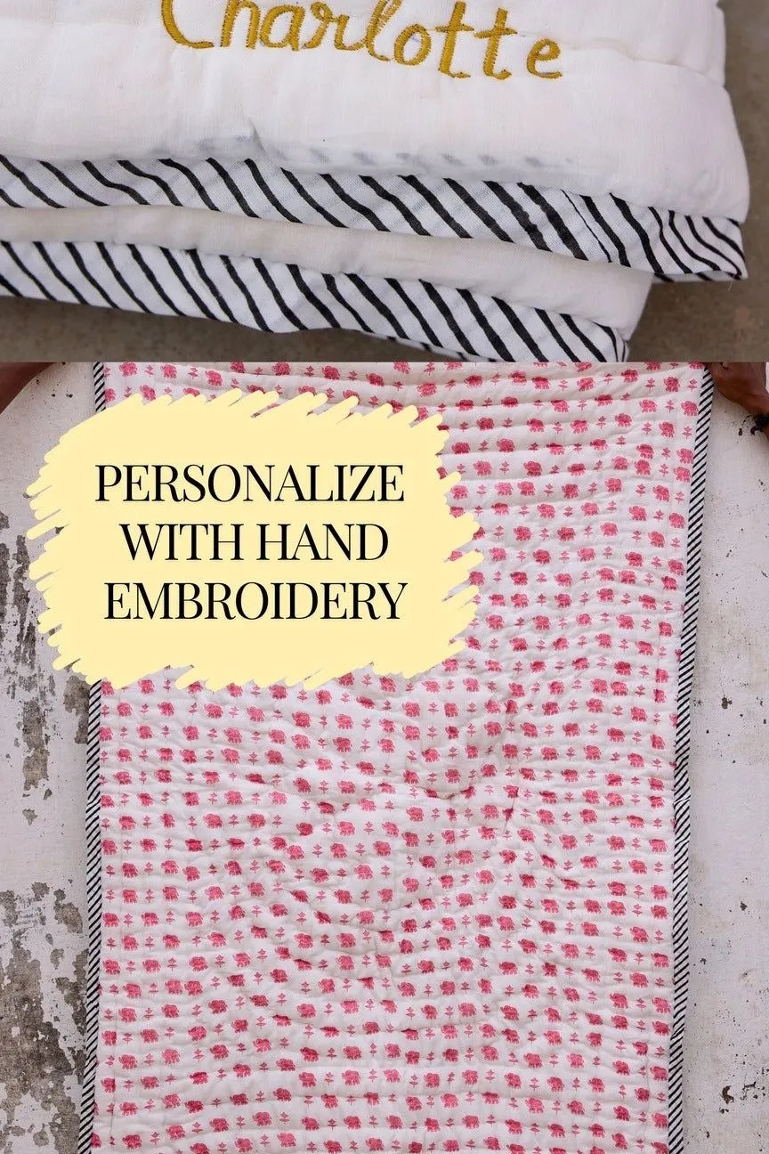 Pink Elephant Baby Quilt