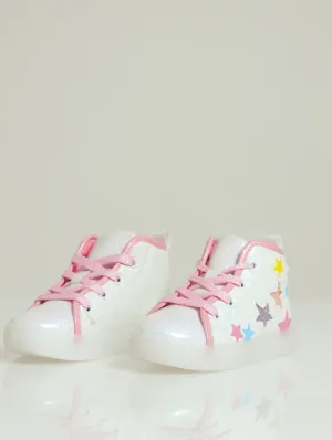 Pre-Girls Star Light Up Hi-Top Sneaker - White