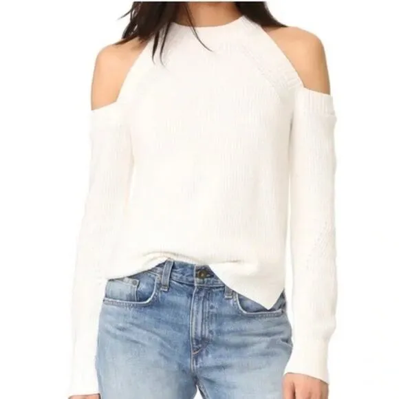 Rag &amp; Bone Dana Cold Shoulder Sweater Large Minimal Neutral Clean Girl Cotton
