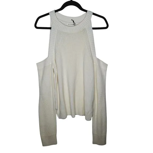 Rag &amp; Bone Dana Cold Shoulder Sweater Large Minimal Neutral Clean Girl Cotton