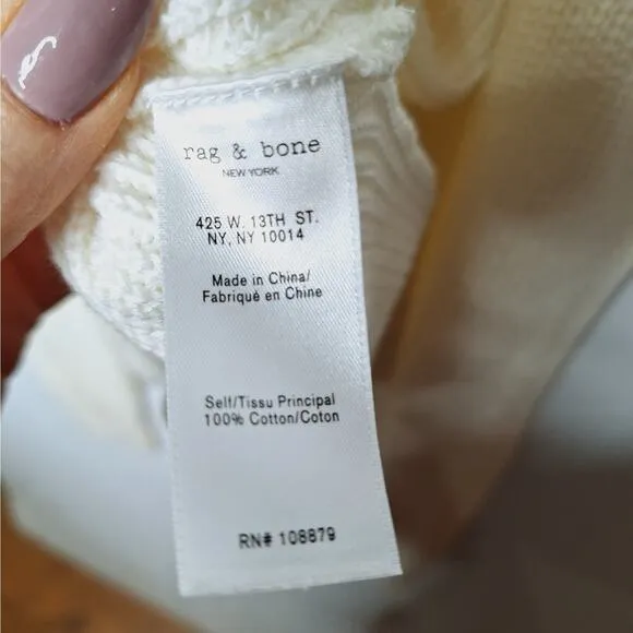 Rag &amp; Bone Dana Cold Shoulder Sweater Large Minimal Neutral Clean Girl Cotton