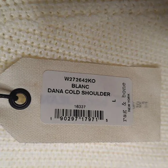 Rag &amp; Bone Dana Cold Shoulder Sweater Large Minimal Neutral Clean Girl Cotton