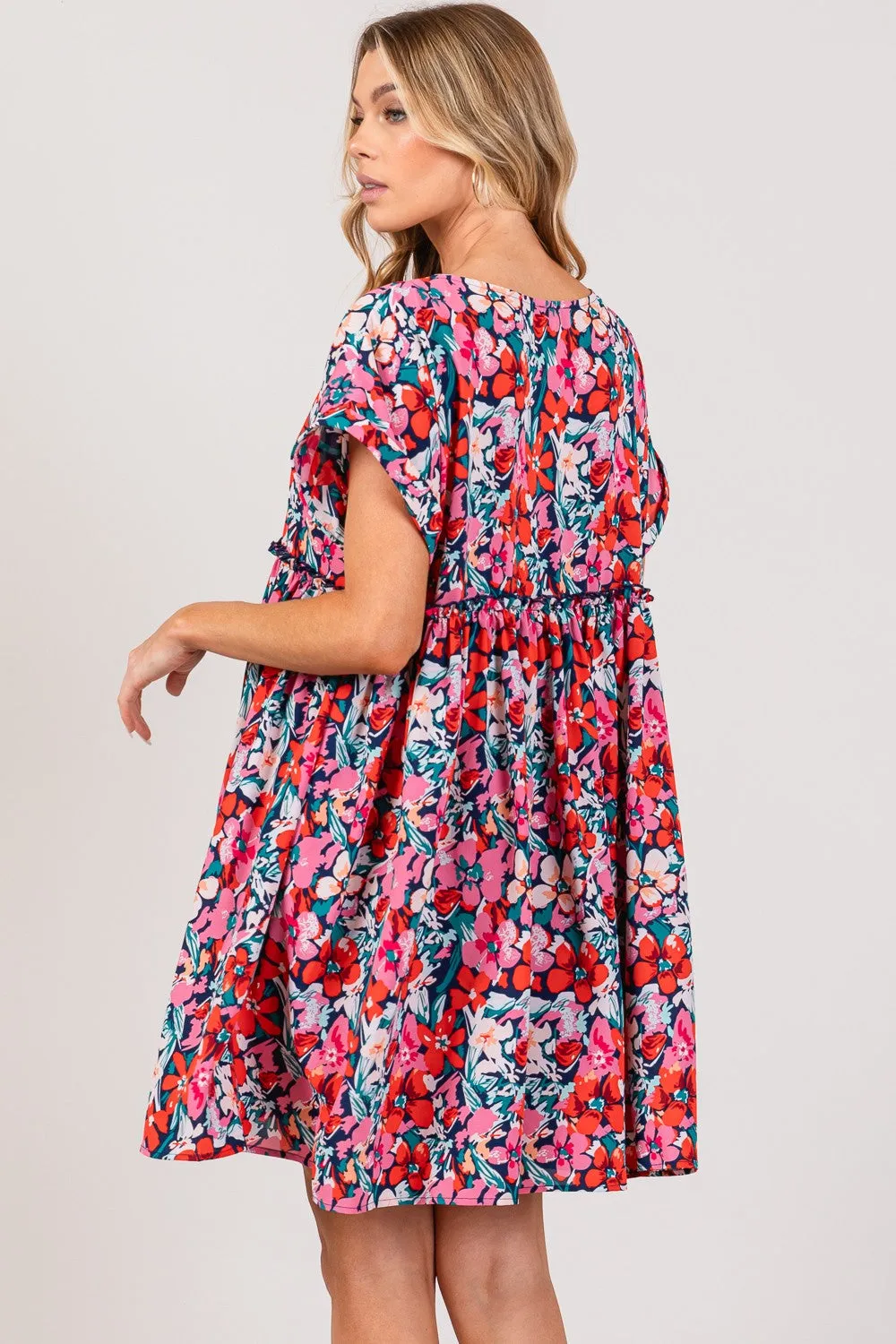 SAGE   FIG Floral Button Down Short Sleeve Mini Dress