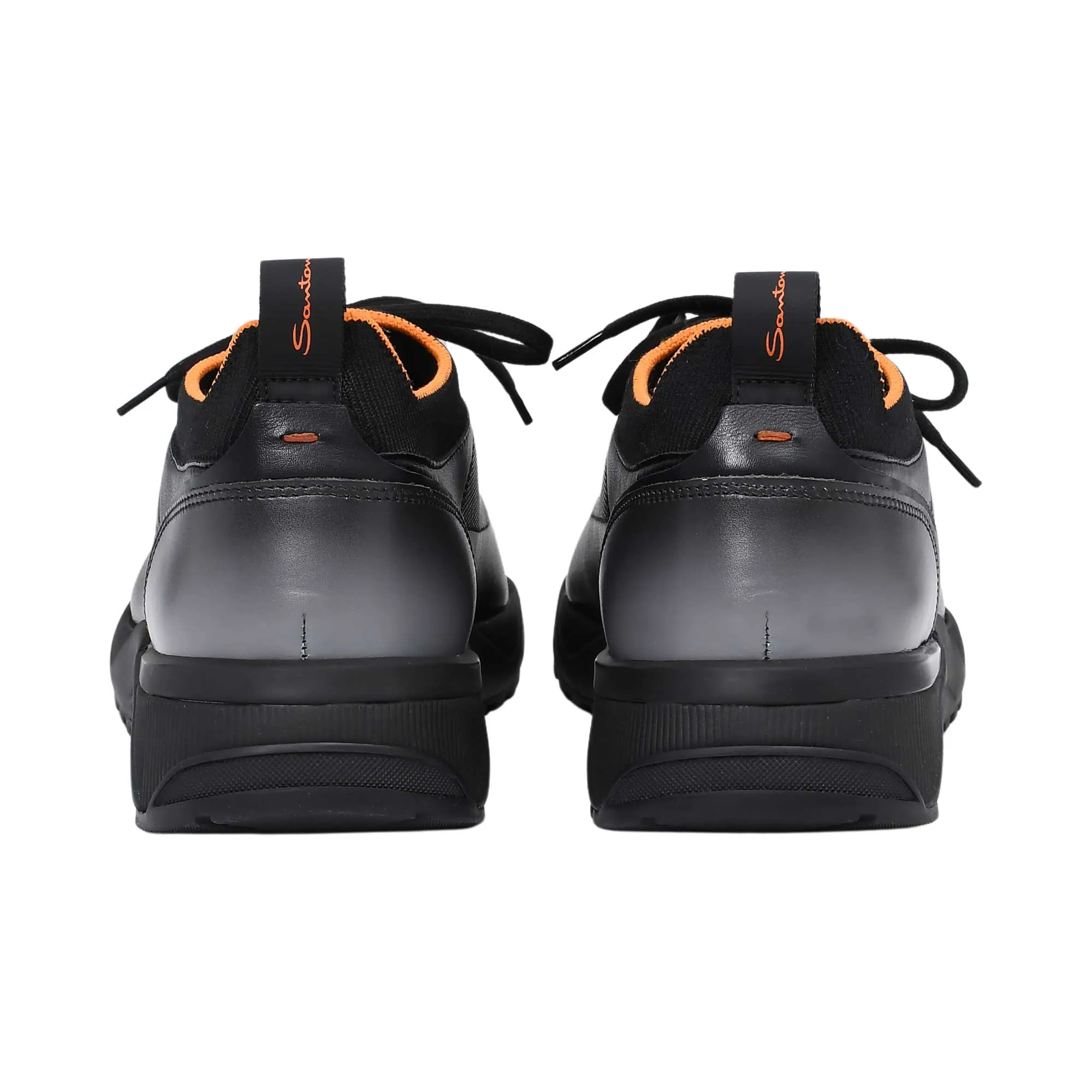 Santoni Men's Hybrid Black & Orange Leather & Knit Sneaker