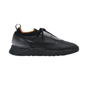 Santoni Men's Hybrid Black & Orange Leather & Knit Sneaker