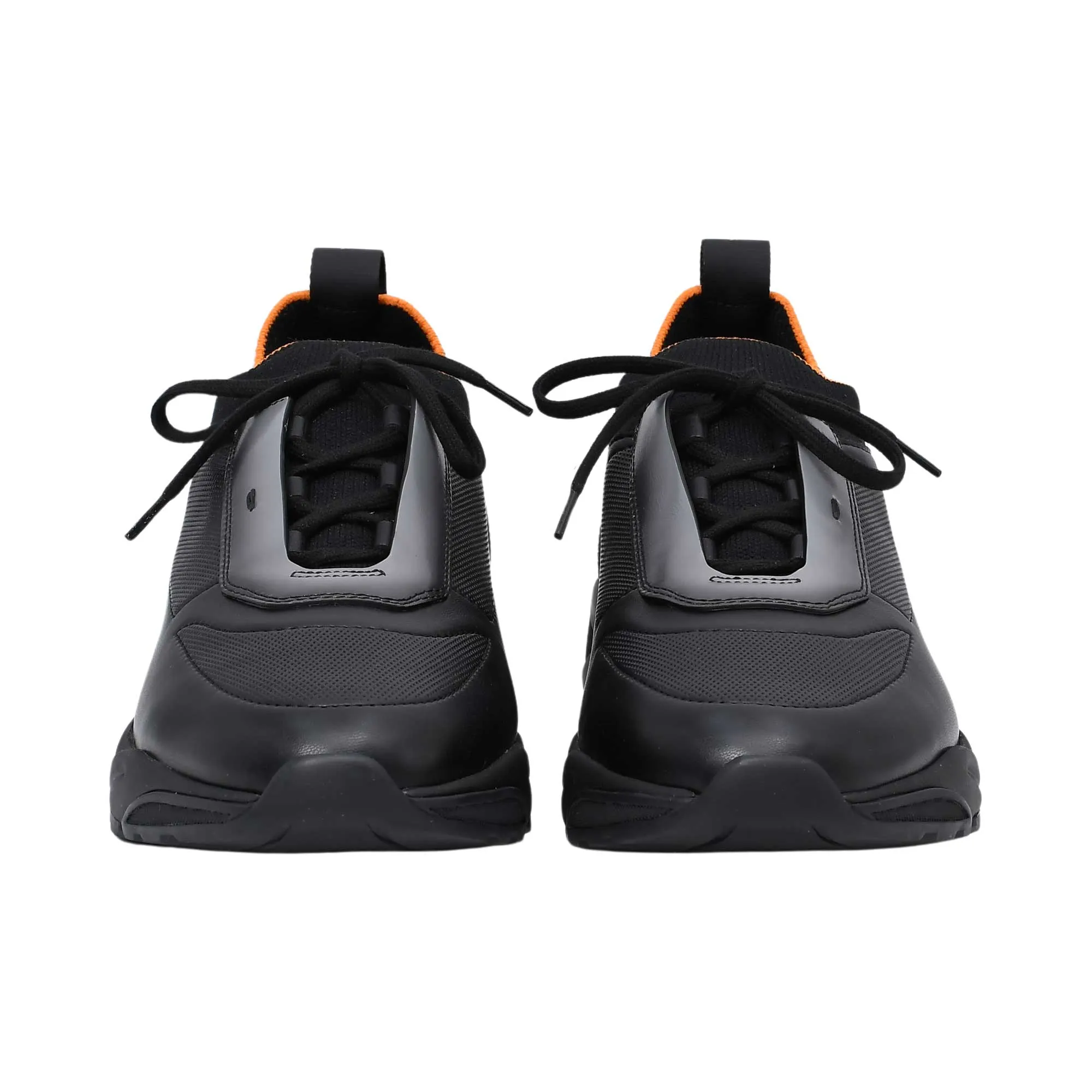 Santoni Men's Hybrid Black & Orange Leather & Knit Sneaker