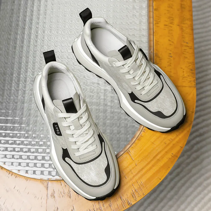 TNV Casual leather Shoes Thick Bottom Sneakers Laces Up for School Summer Breathable High Quality DS2337