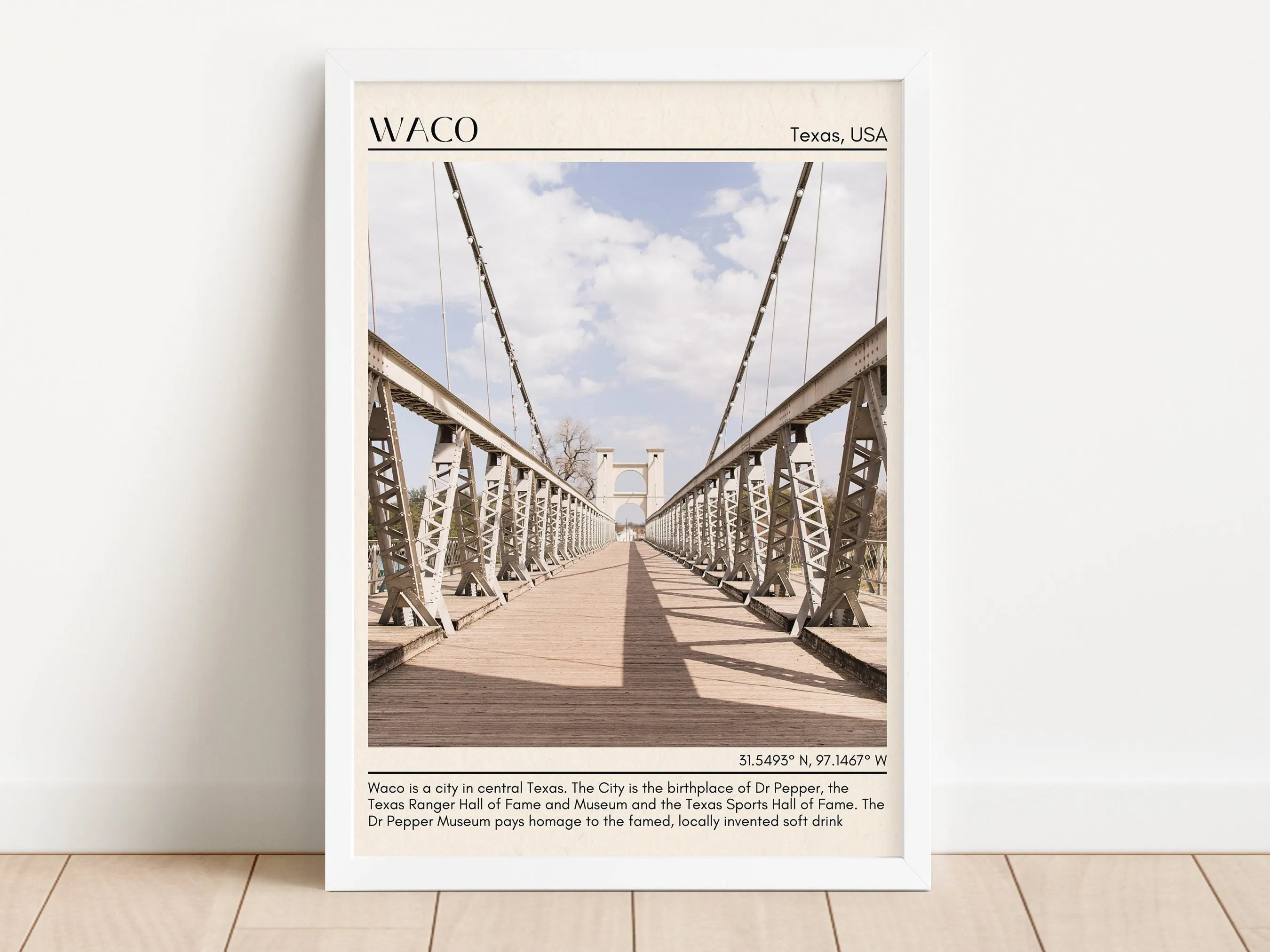 Waco Minimal Wall Art, Texas, USA
