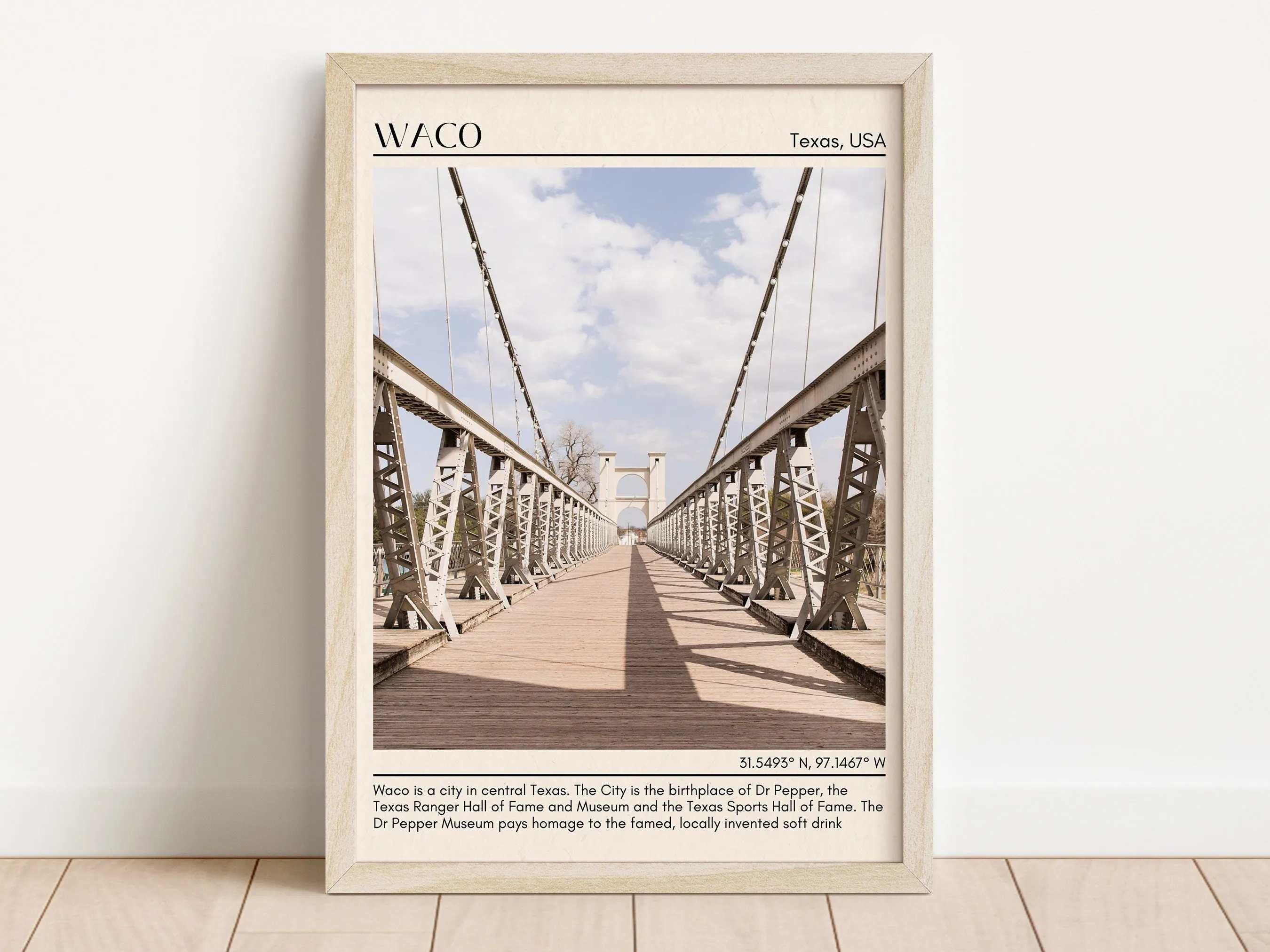 Waco Minimal Wall Art, Texas, USA