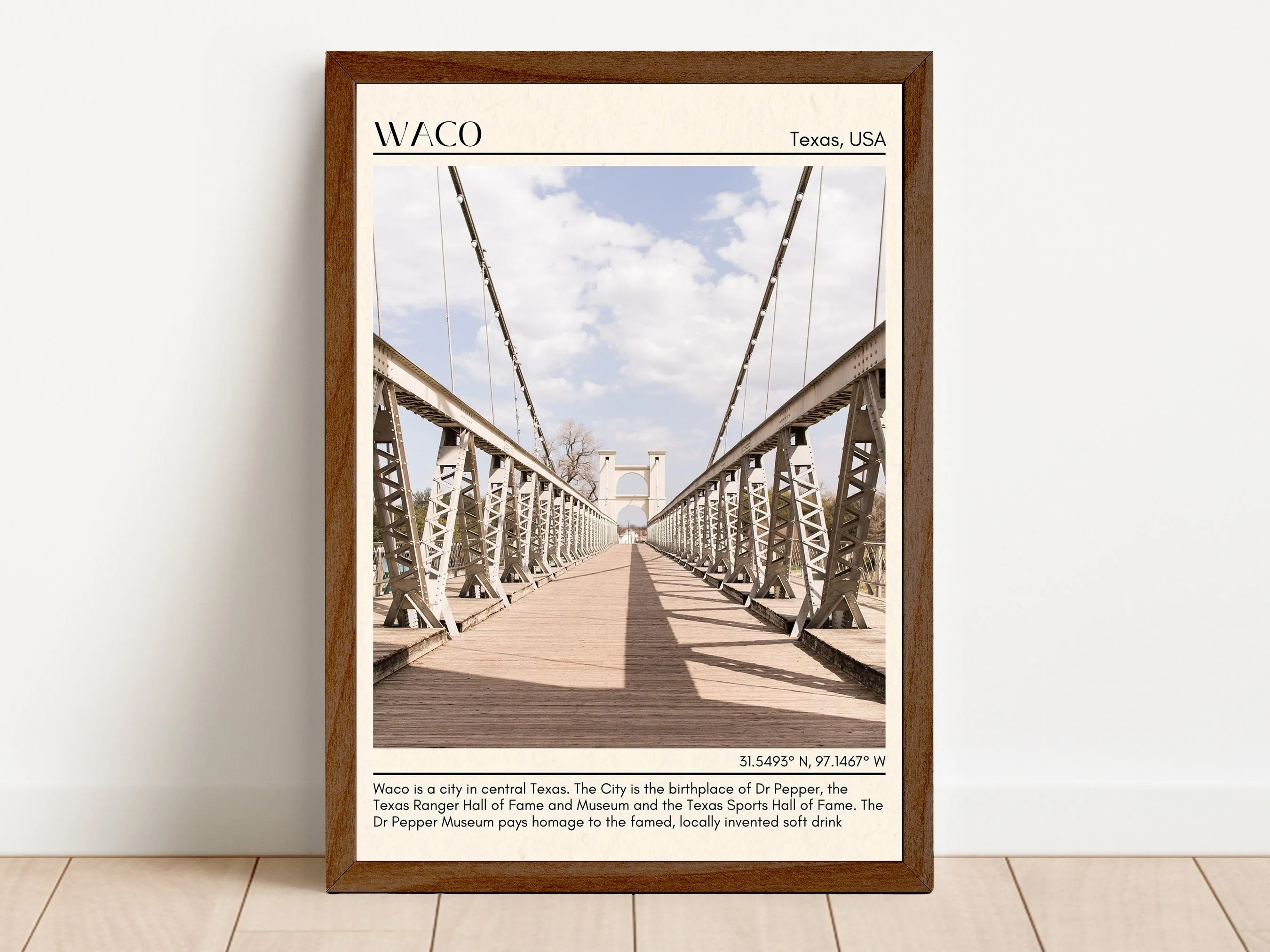 Waco Minimal Wall Art, Texas, USA