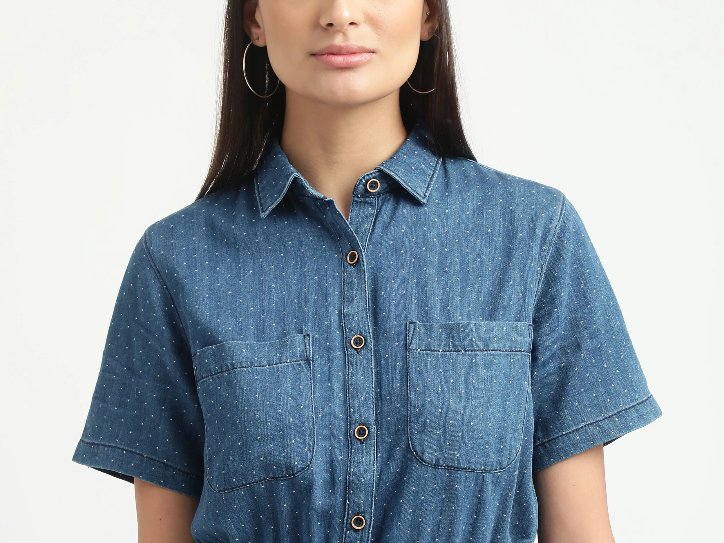 Women Printed Spread Collar Romper