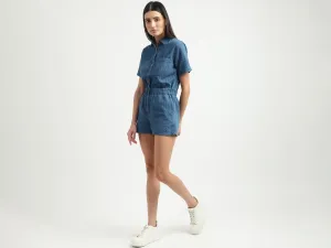 Women Printed Spread Collar Romper