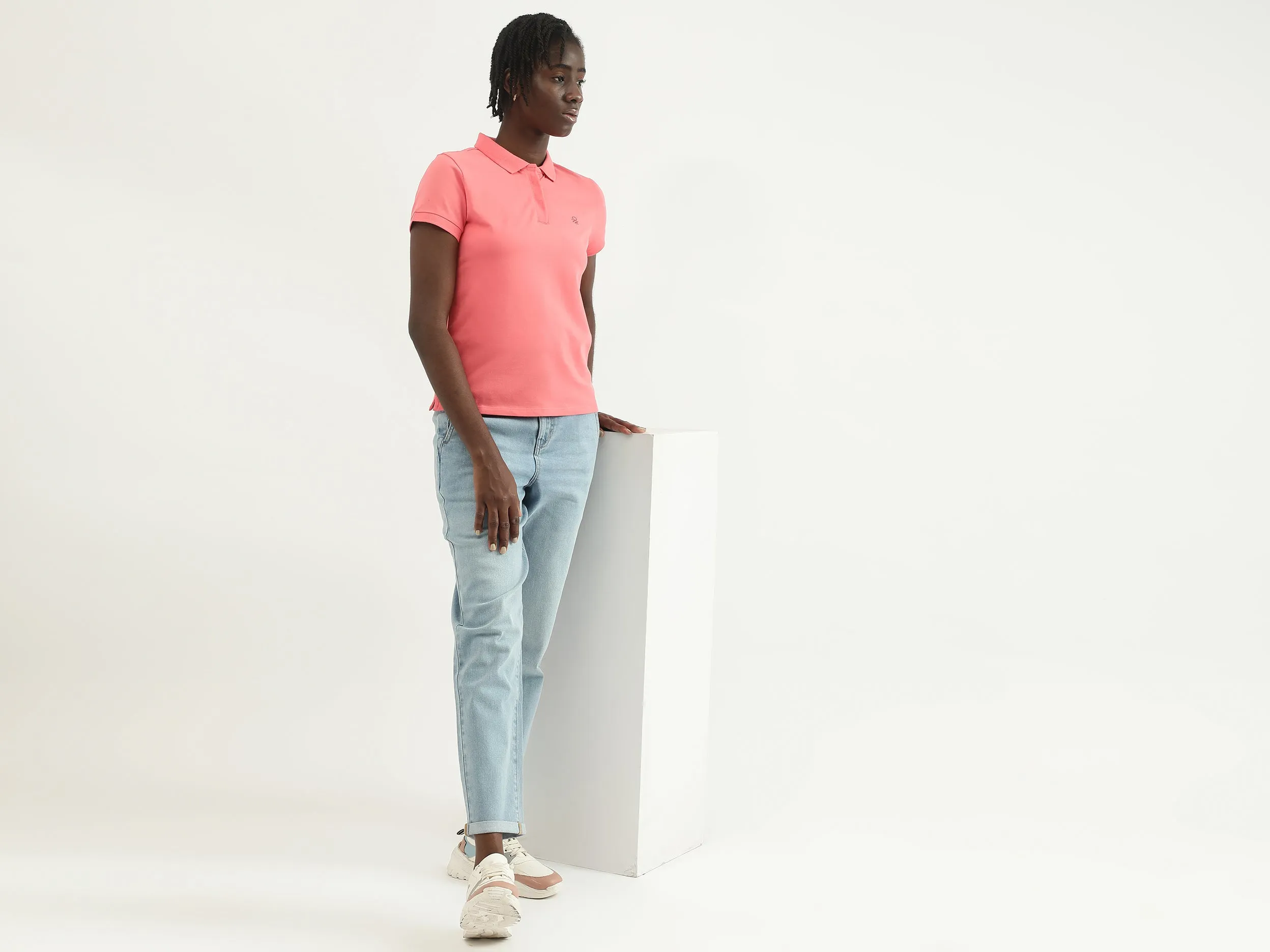 Women Solid Polo Collar T-shirt