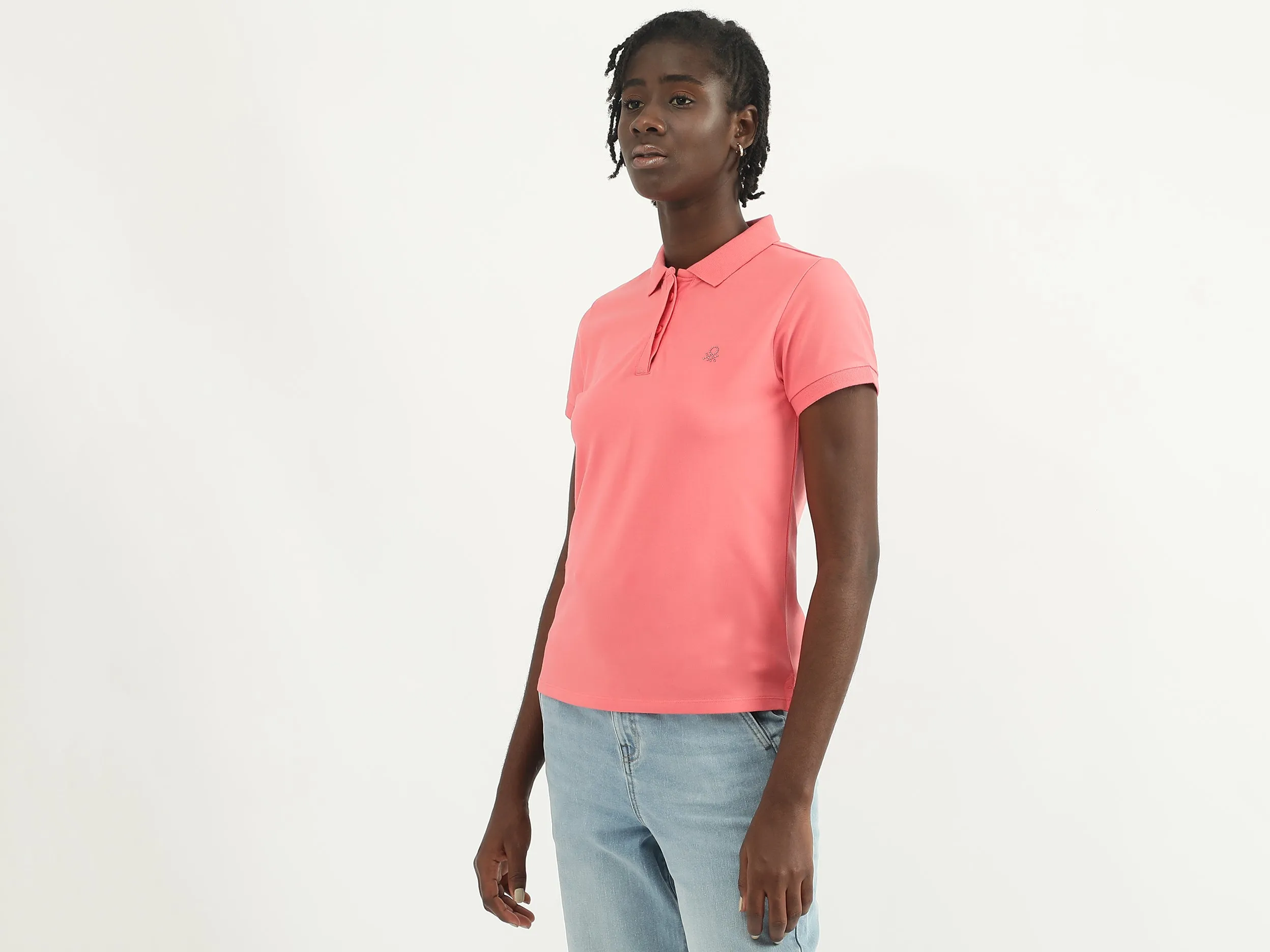 Women Solid Polo Collar T-shirt