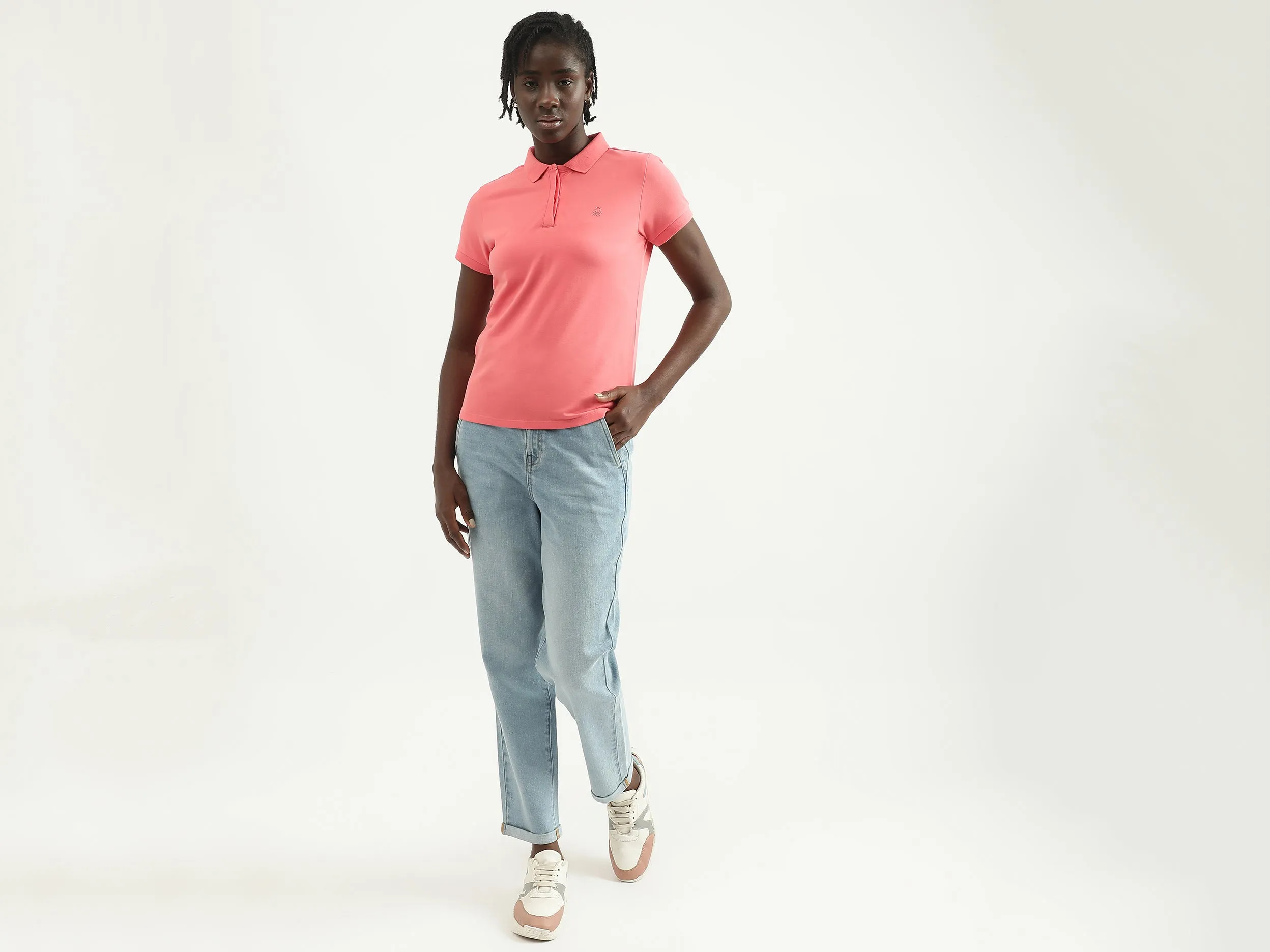Women Solid Polo Collar T-shirt