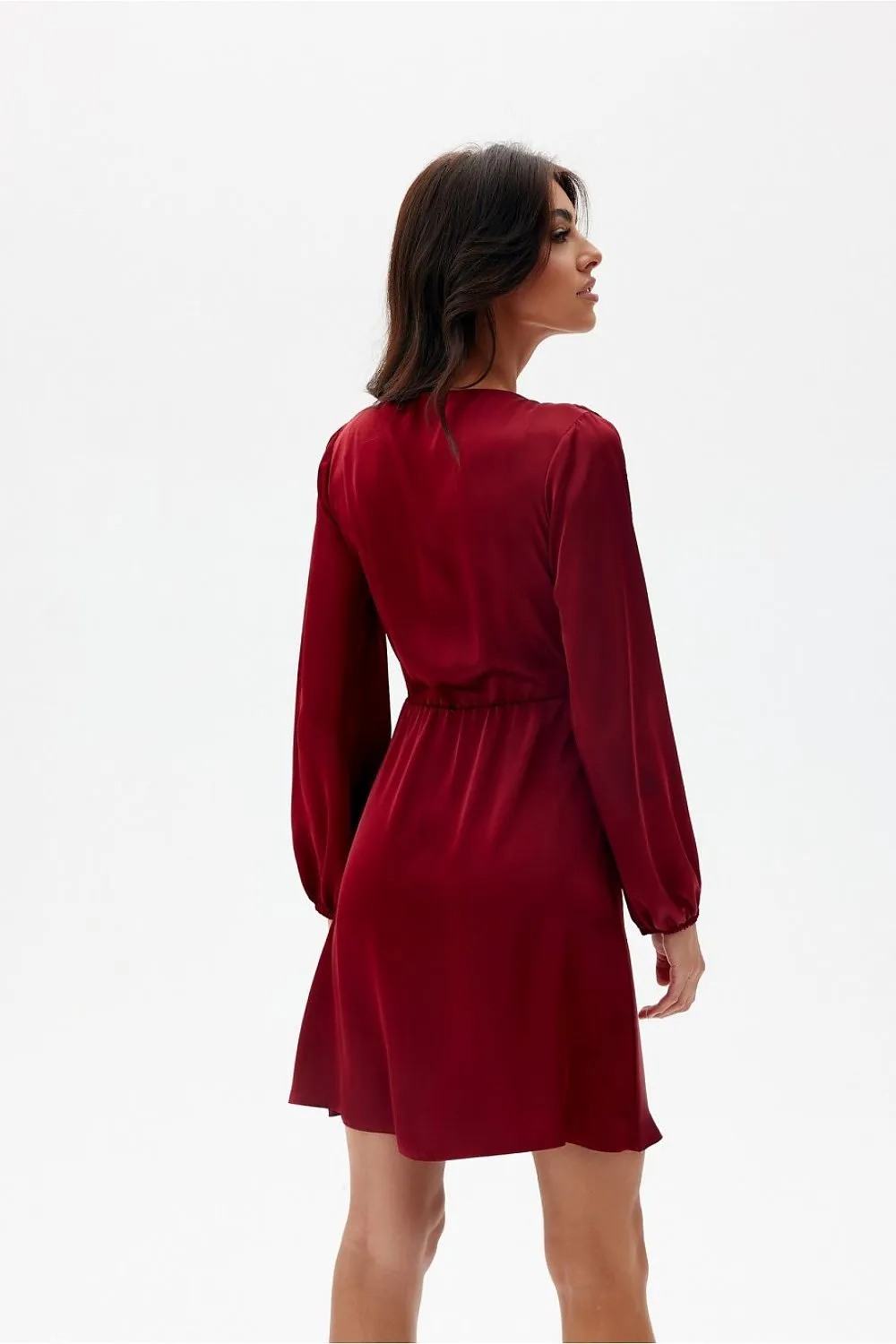 Wrap Tie Mini Dress with Puff Sleeves