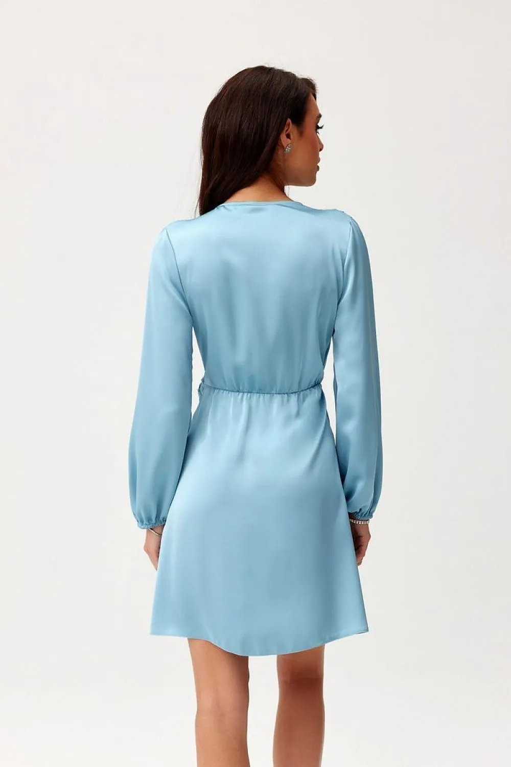 Wrap Tie Mini Dress with Puff Sleeves