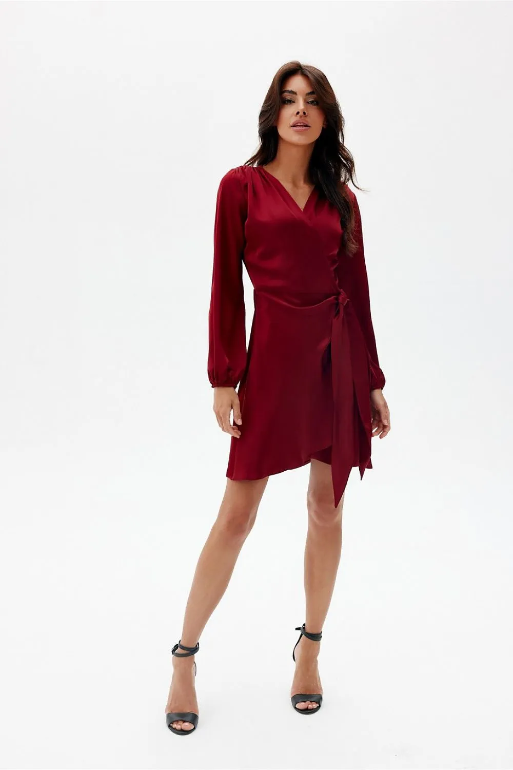 Wrap Tie Mini Dress with Puff Sleeves