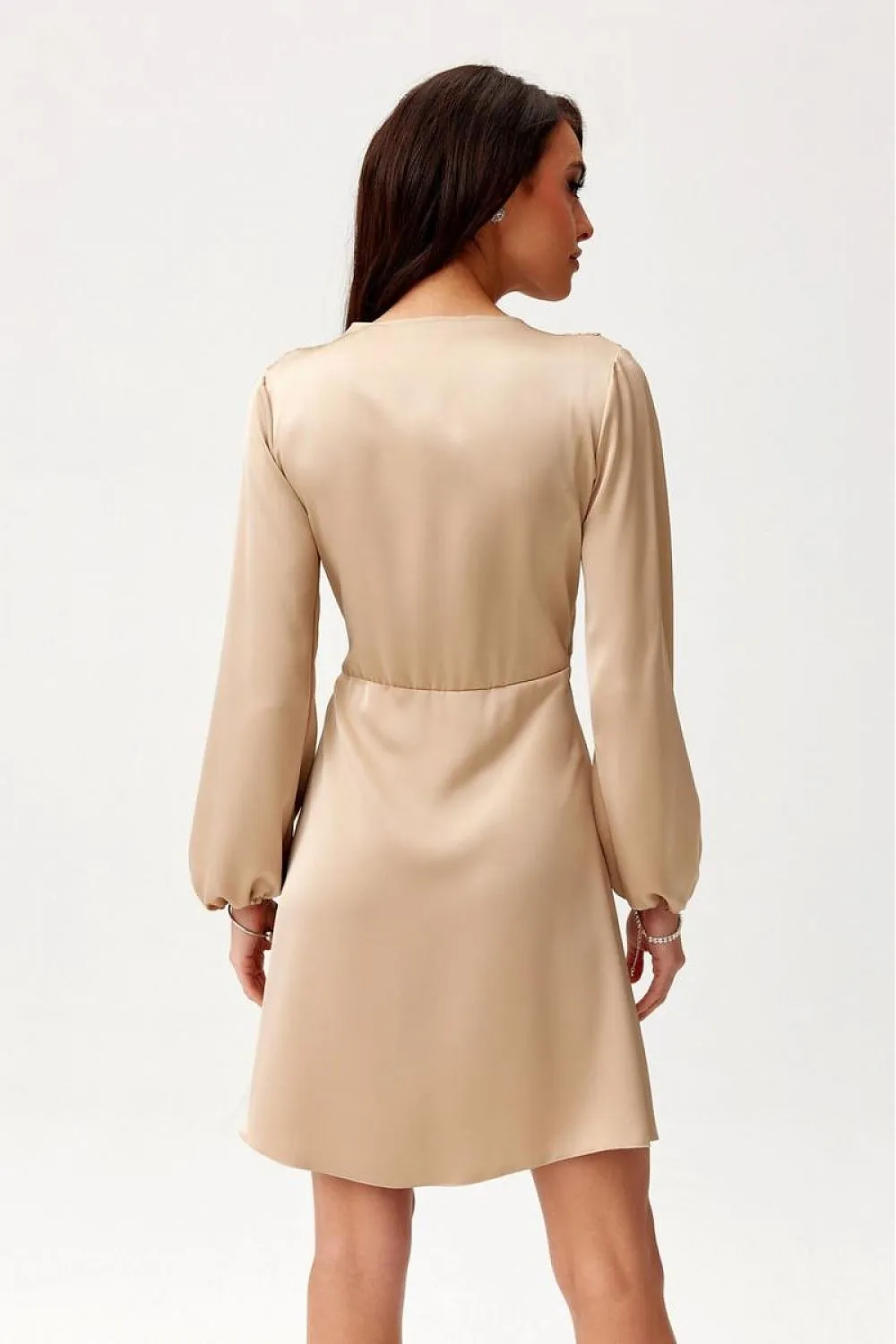 Wrap Tie Mini Dress with Puff Sleeves