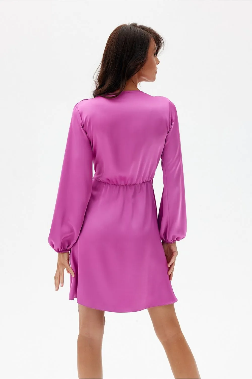 Wrap Tie Mini Dress with Puff Sleeves