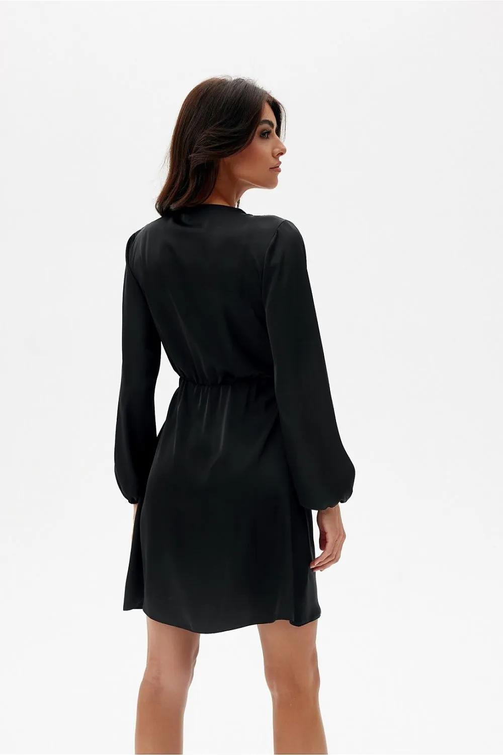 Wrap Tie Mini Dress with Puff Sleeves