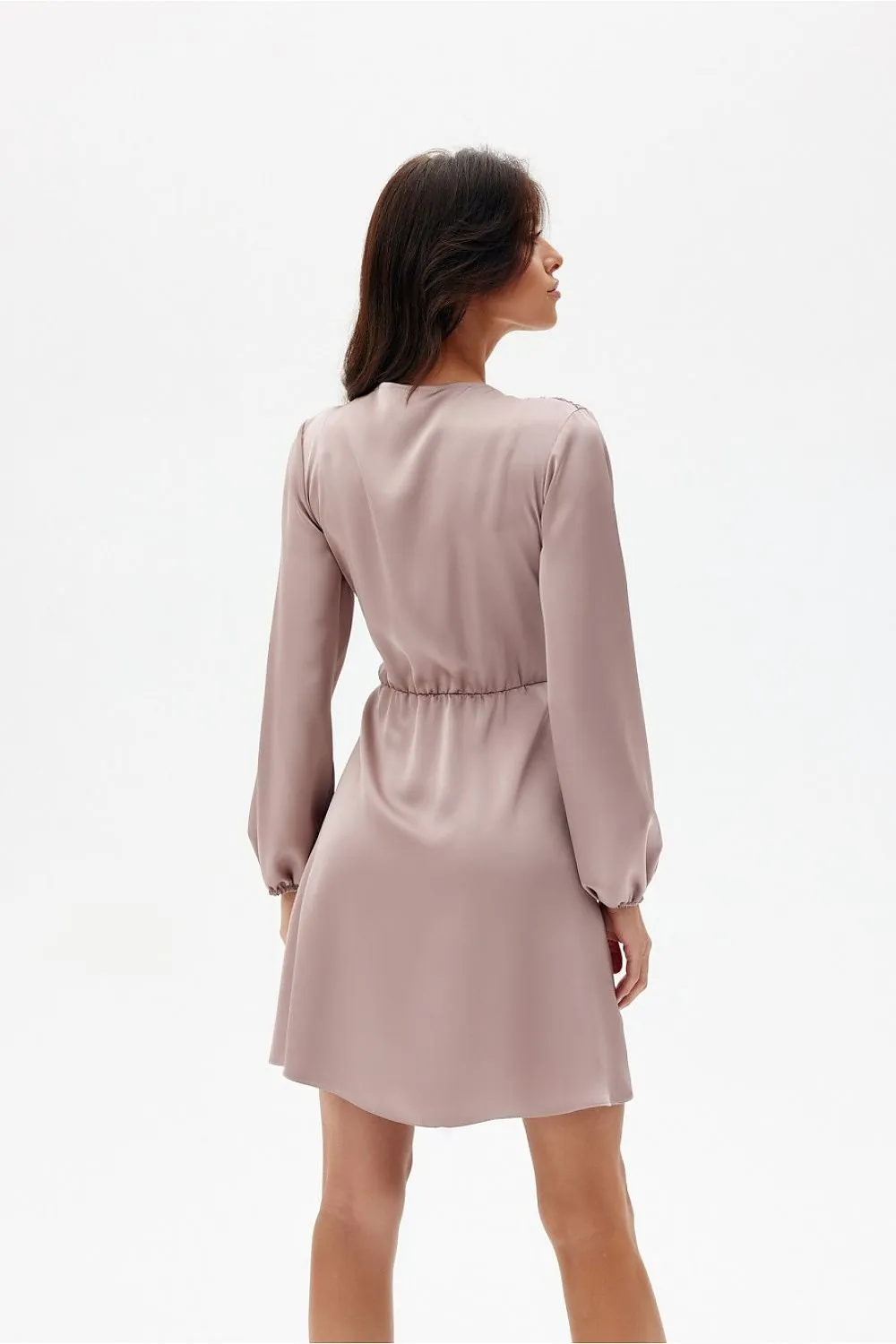 Wrap Tie Mini Dress with Puff Sleeves