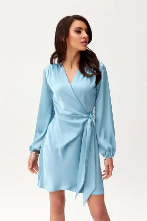 Wrap Tie Mini Dress with Puff Sleeves