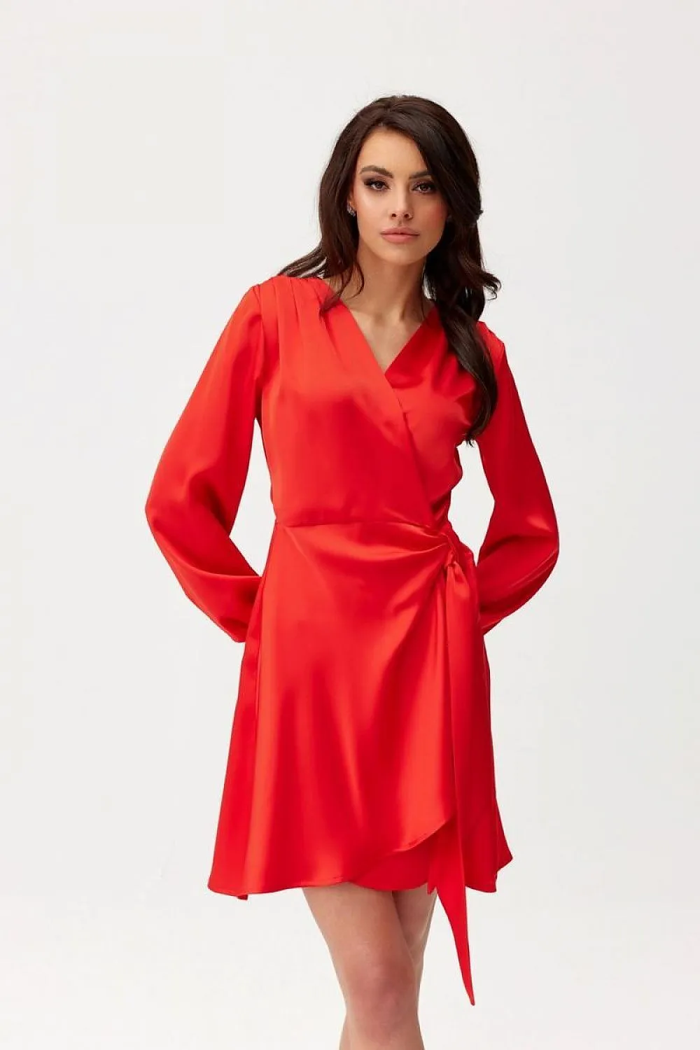 Wrap Tie Mini Dress with Puff Sleeves
