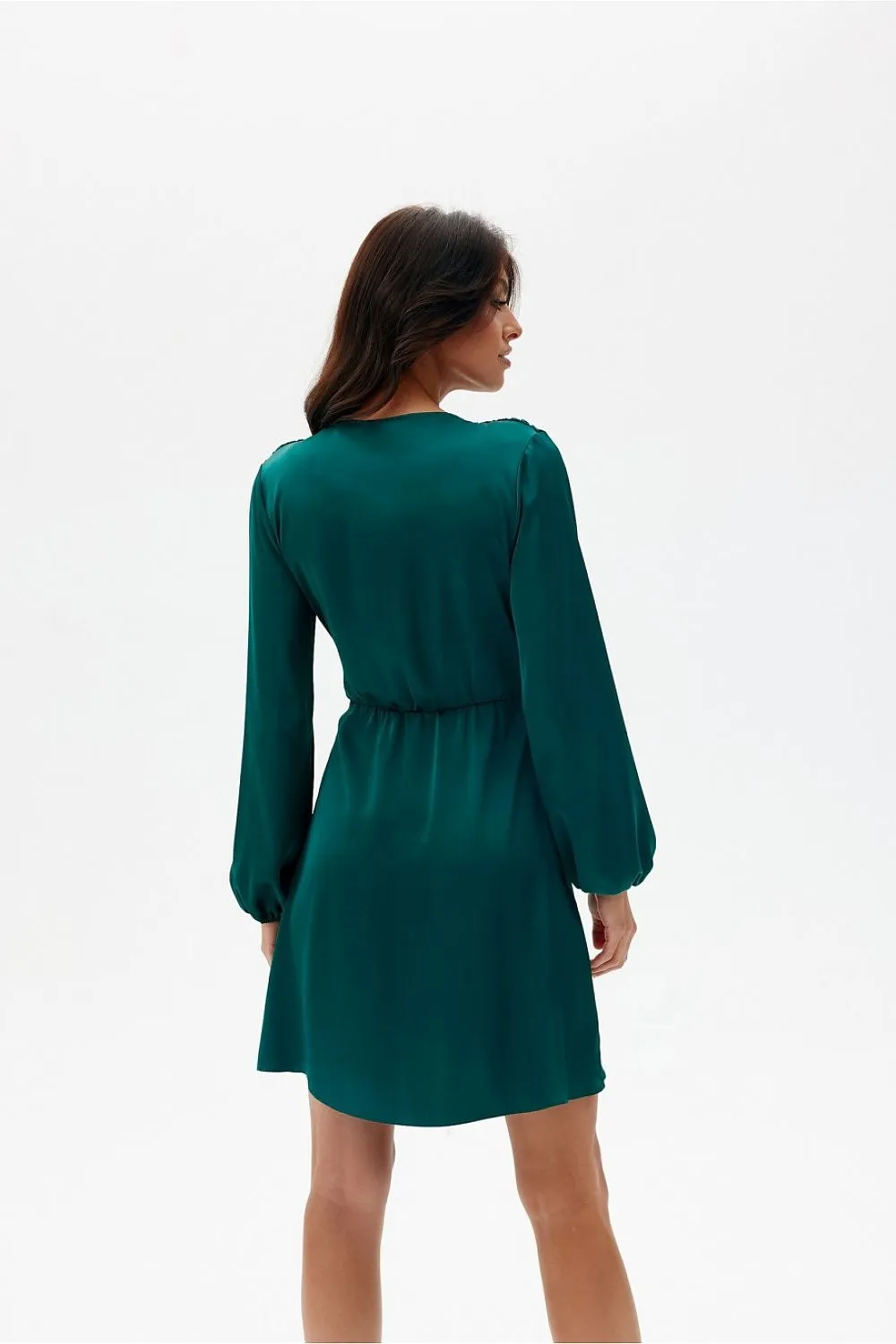Wrap Tie Mini Dress with Puff Sleeves
