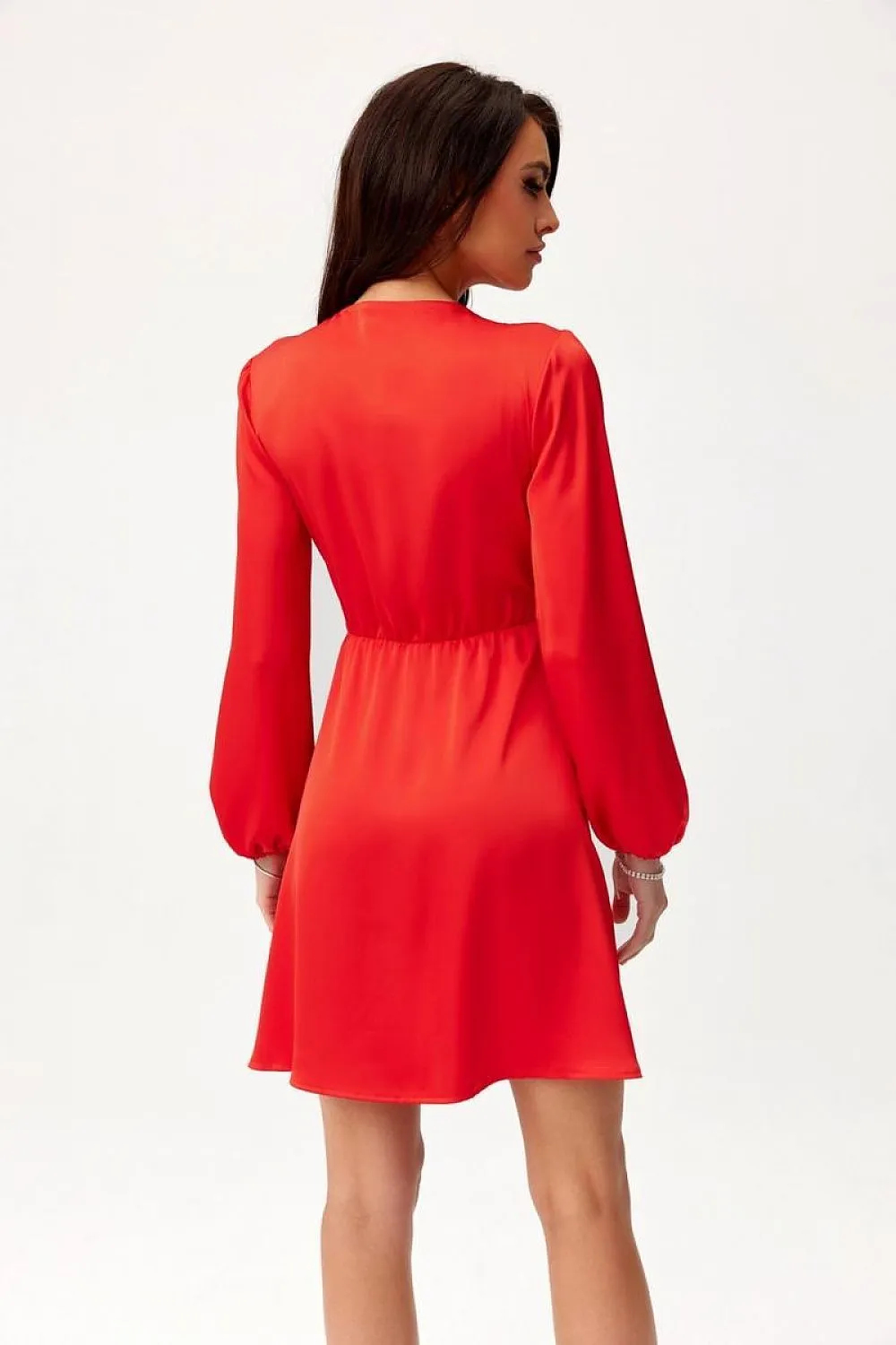 Wrap Tie Mini Dress with Puff Sleeves