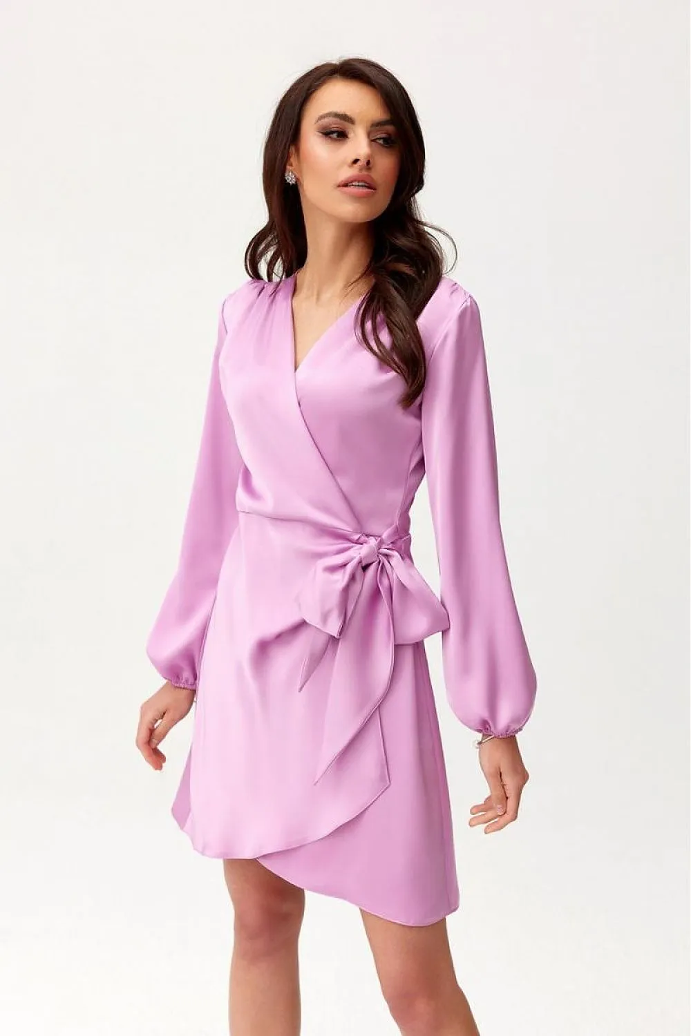 Wrap Tie Mini Dress with Puff Sleeves