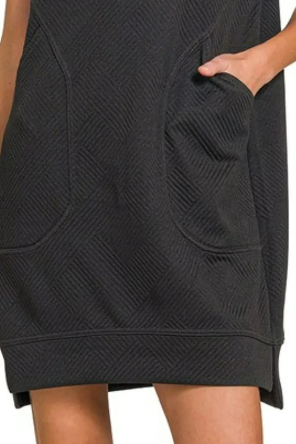 Zenana Textured Knit Jacquard Quarter Zipper Mini Dress